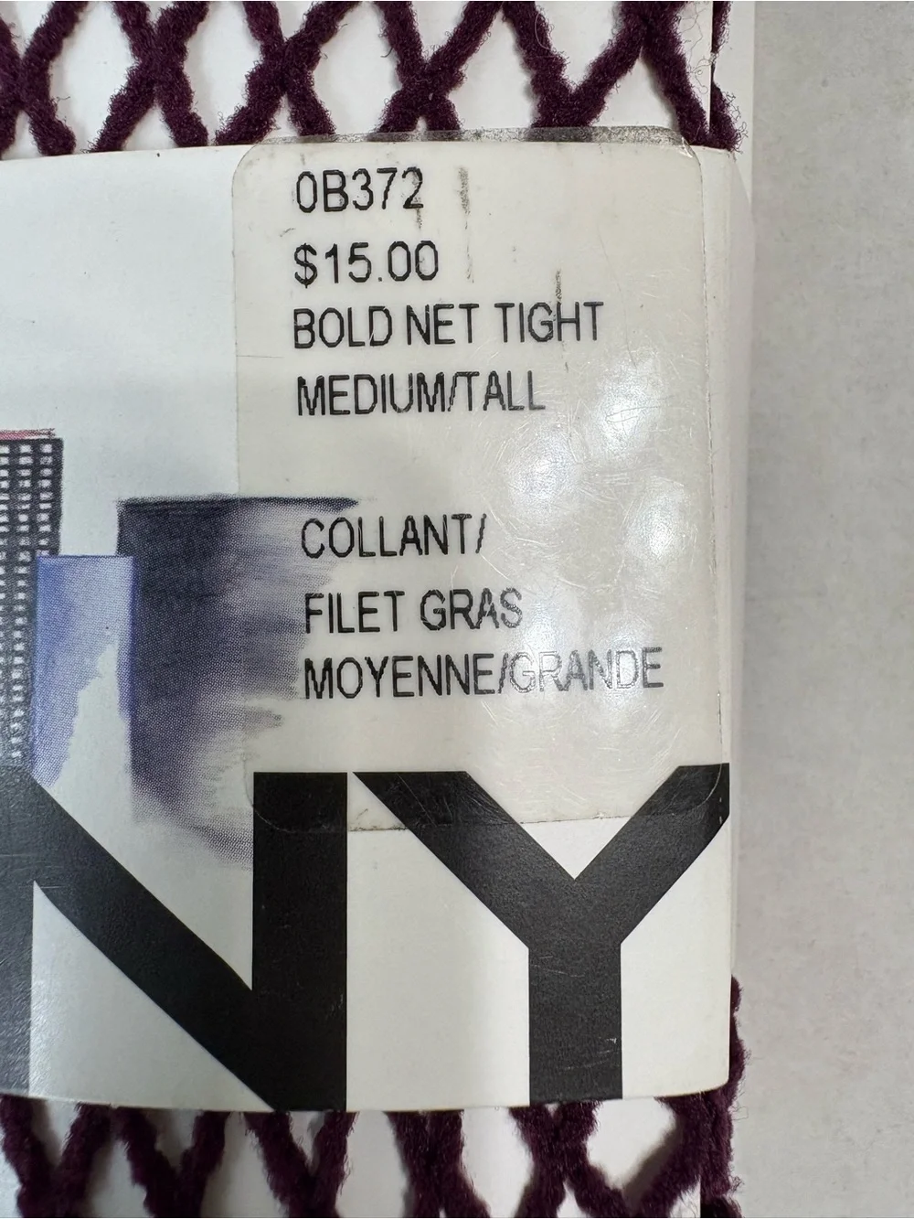 New DKNY OB372 Bold Net Fishnet Tights Size Medium / Tall Plum Eggplant CUTE